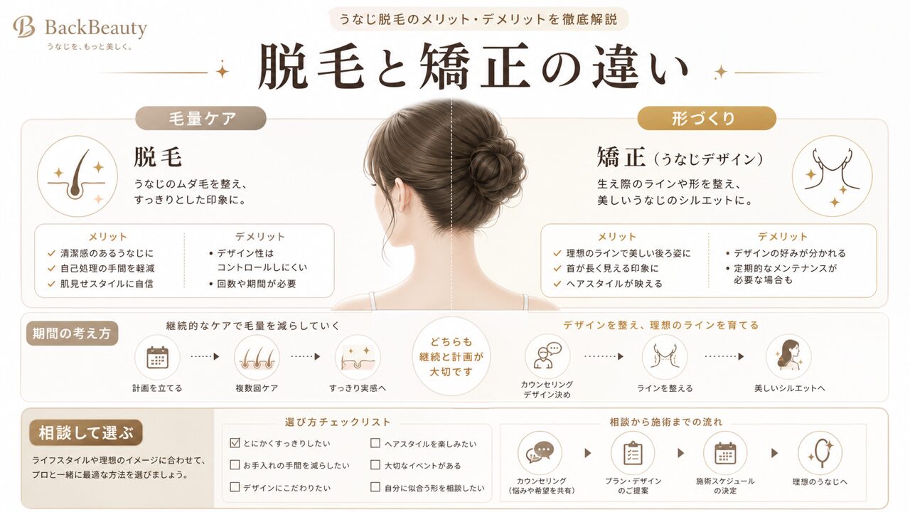 脱毛と矯正の違いを整理した図解