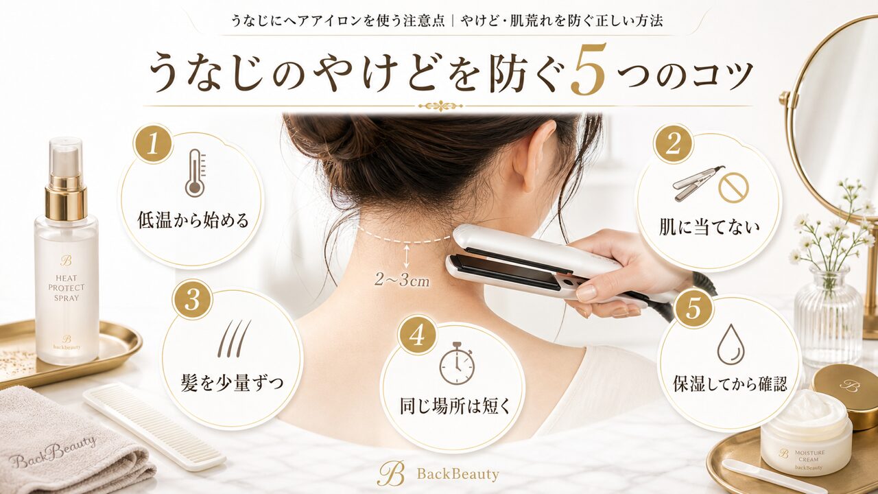 うなじのヘアアイロンでやけどを防ぐ5つのコツの図解