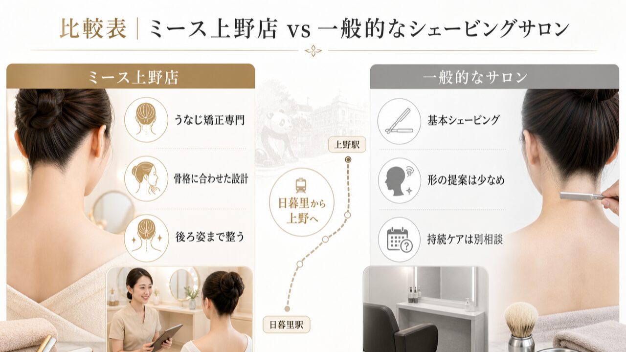 比較表｜ミース上野店 vs 一般的なシェービングサロンの図解