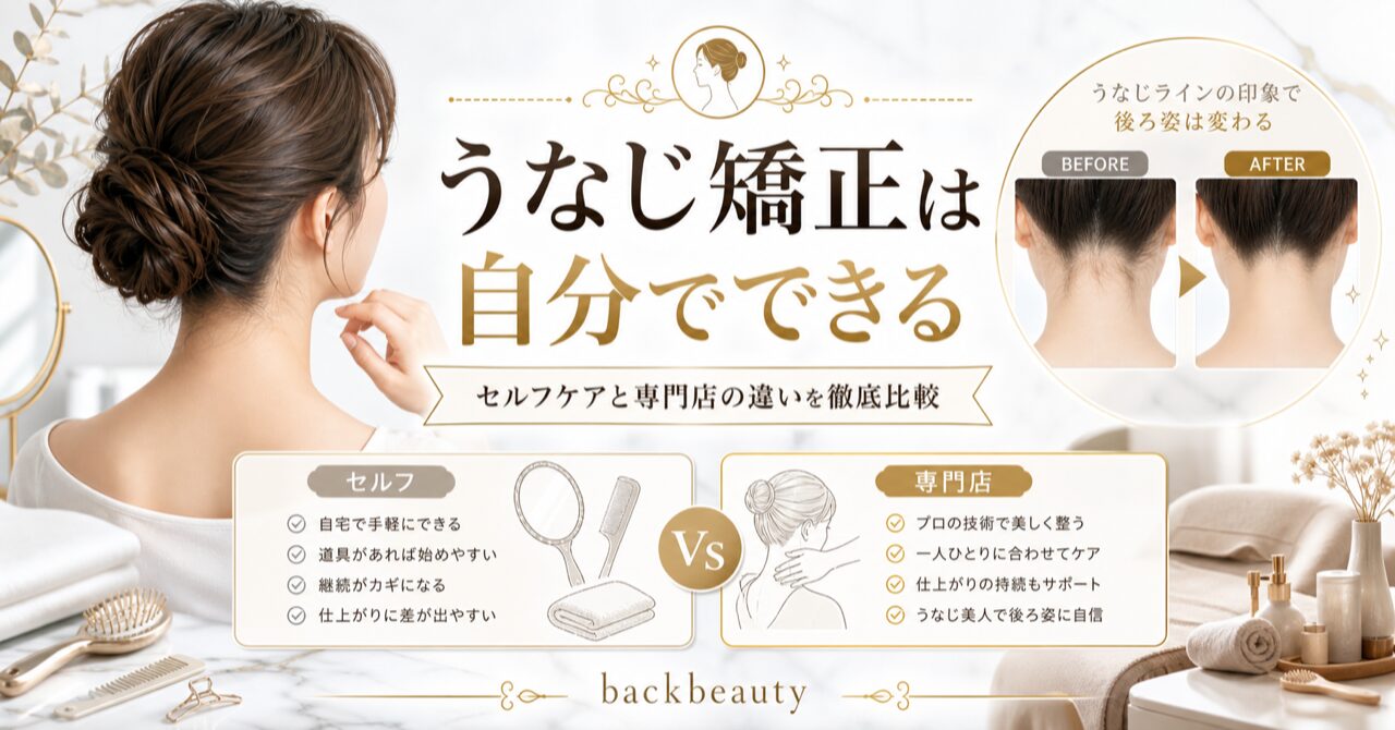 うなじ矯正は自分でできる?セルフケアと専門店の違いを徹底比較して解説のアイキャッチ