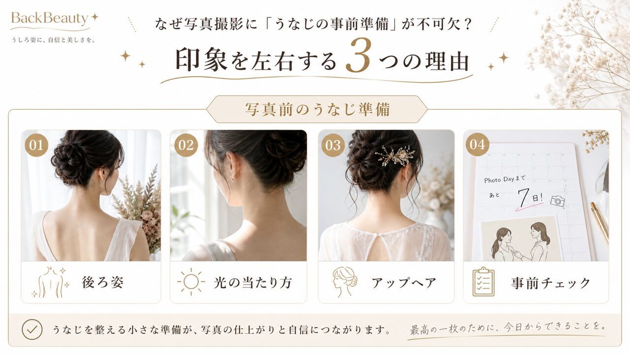 写真前のうなじ準備を整理した図解