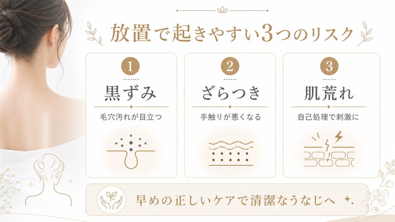 うなじの角栓・詰まりを解消する方法|原因と正しいケア・上野の専門ケアの要点を整理した図解