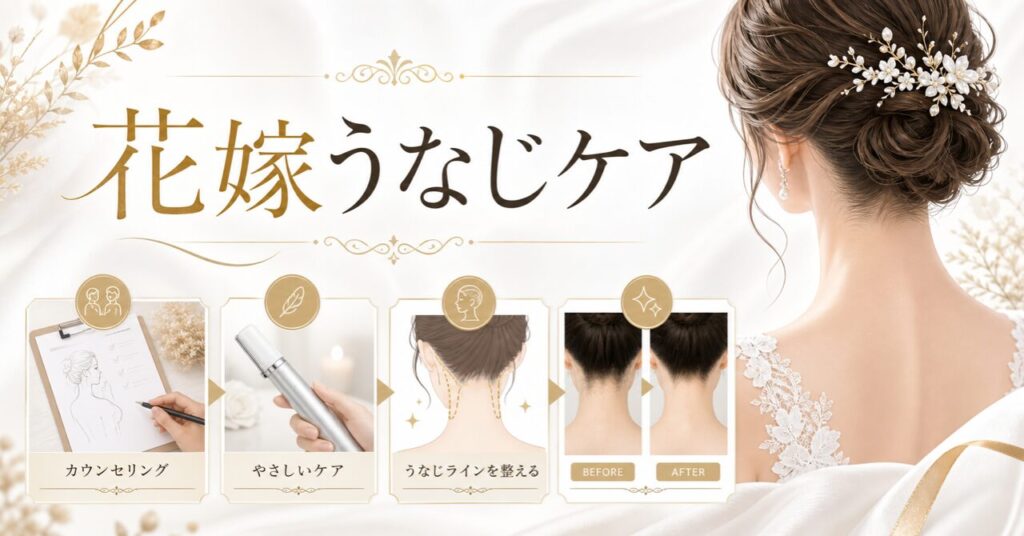 ブライダルうなじで叶える最高の後ろ姿。結婚式準備を控えた花嫁のための完全ガイドのアイキャッチ
