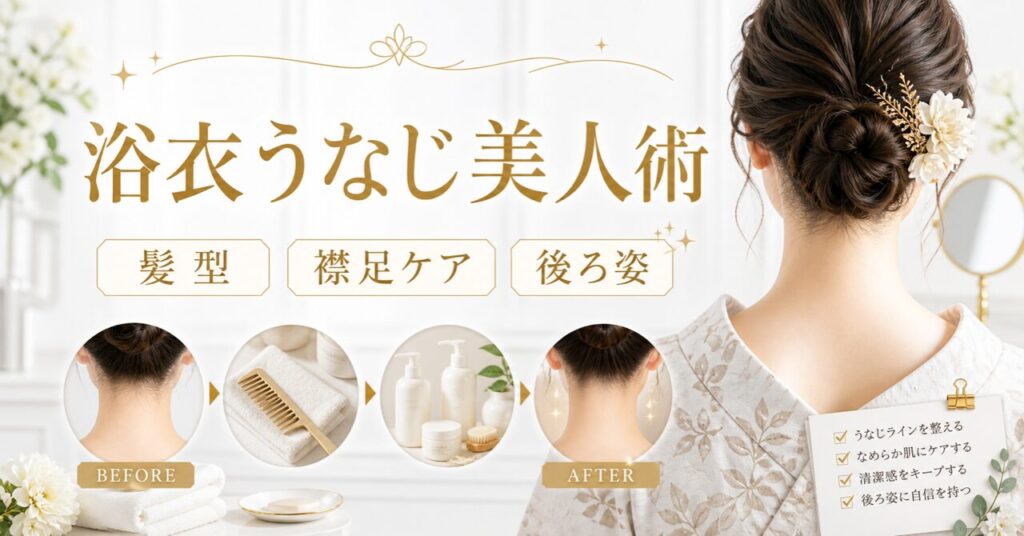 浴衣姿がもっときれいになる！うなじが見える髪型アレンジと襟足ケアの正解のアイキャッチ