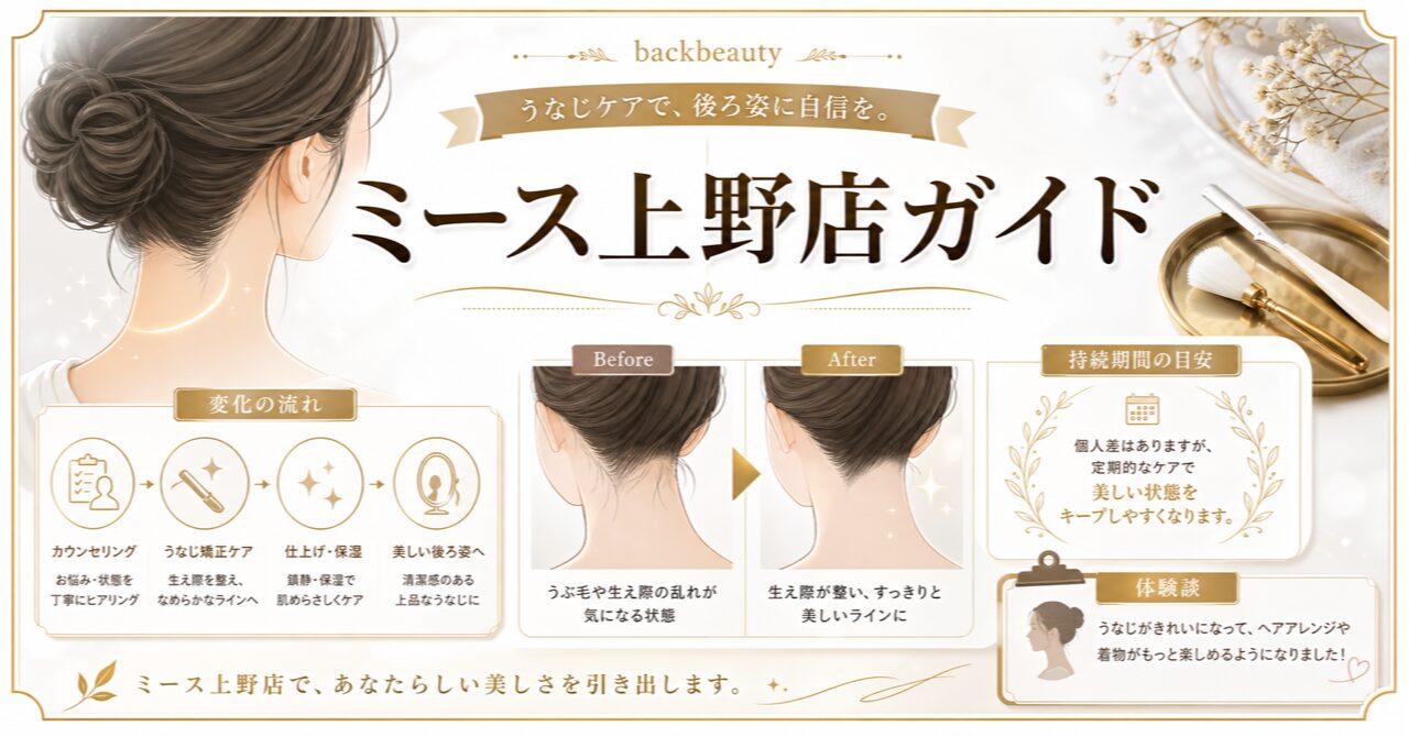 うなじ矯正の効果はいつから？ミース上野店の施術体験談から分かる変化と持続期間のアイキャッチ