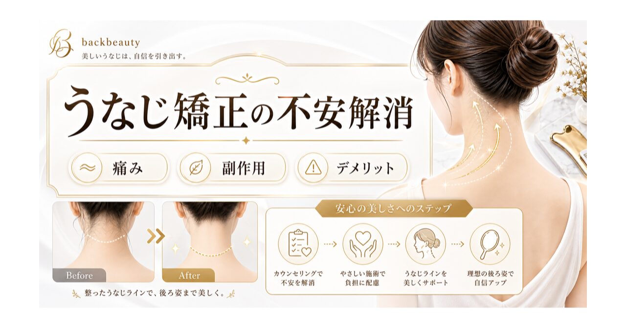 うなじ矯正は痛い?副作用やデメリットを専門家が徹底解説|ミース上野店のアイキャッチ