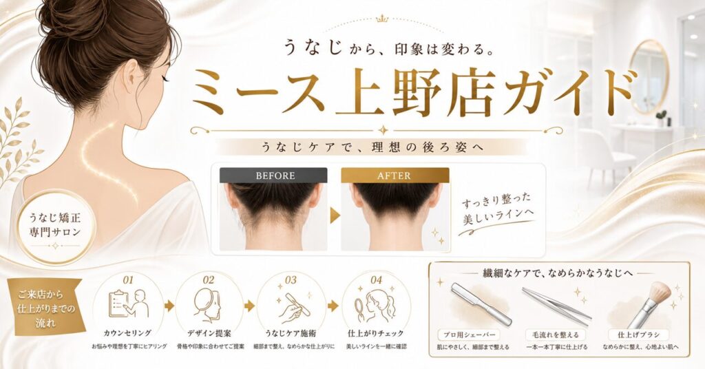 ミース上野店をHotPepper Beautyで予約！理想の後ろ姿を叶えるうなじ矯正専門サロンのアイキャッチ