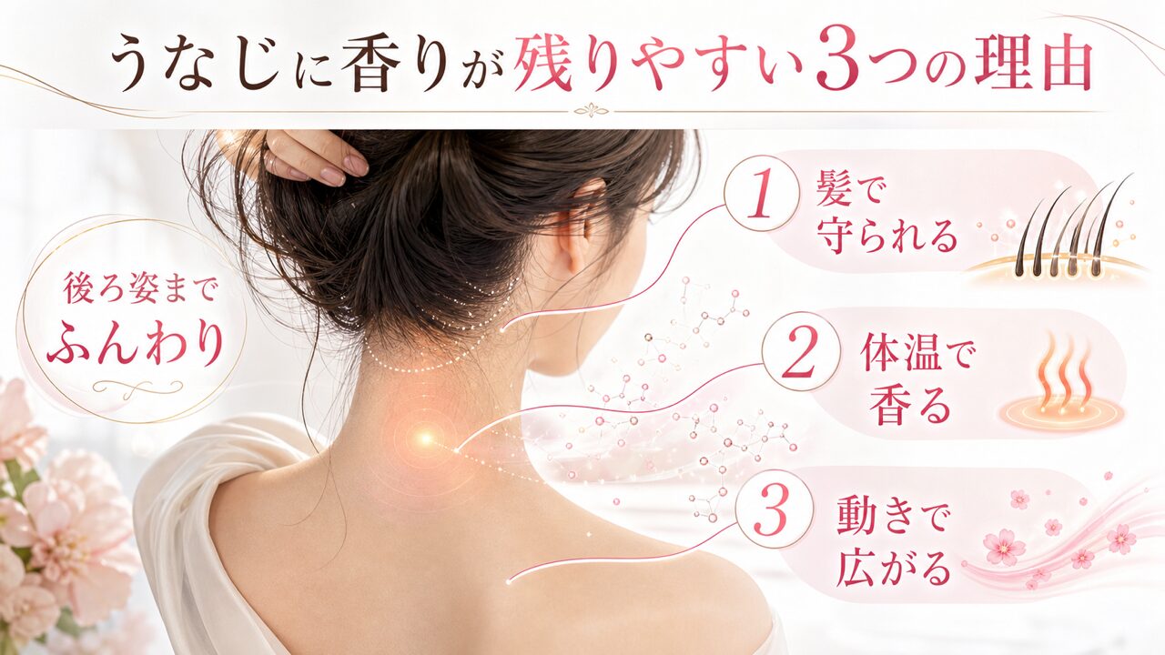 うなじが香水の「残りやすい場所」である3つの理由の図解