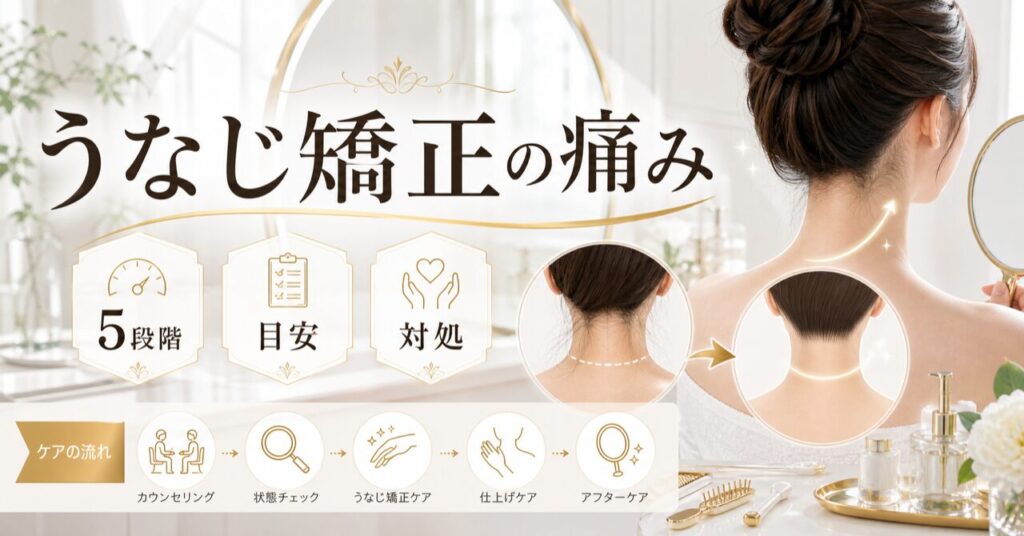 うなじ矯正の痛みレベルは？5段階で徹底解説｜痛くない理由と対処法のアイキャッチ