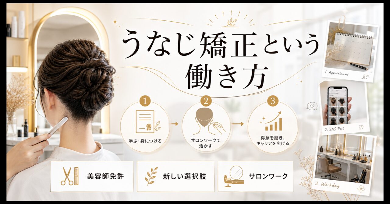 うなじ矯正スタッフという働き方 美容師免許を活かせる新しい選択肢【ミース上野店】のアイキャッチ