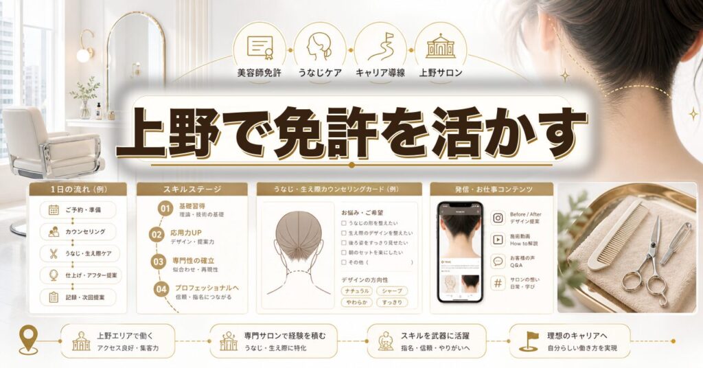 上野で美容師免許を活かす求人|うなじ矯正専門サロンという働き方のアイキャッチ
