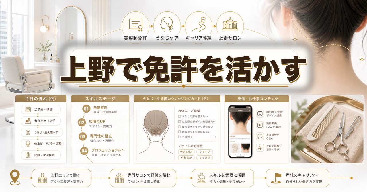 上野で美容師免許を活かす求人|うなじ矯正専門サロンという働き方のアイキャッチ
