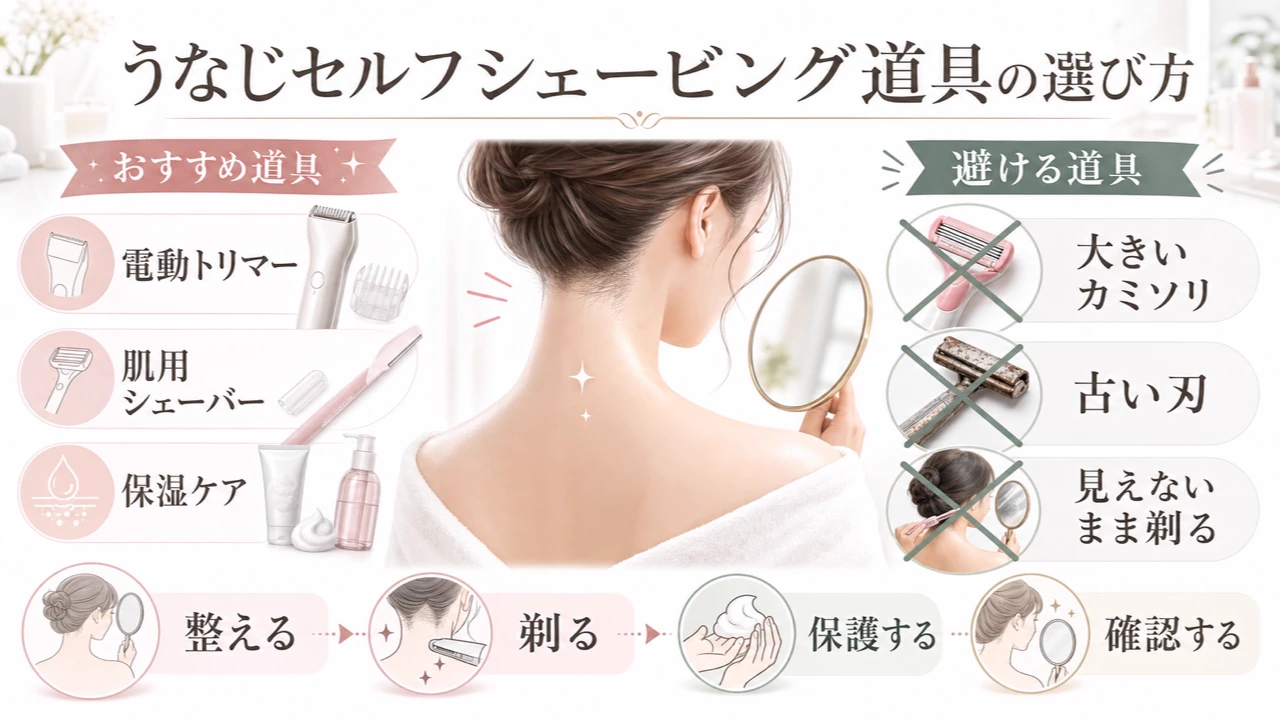 うなじセルフシェービング道具の選び方|おすすめと避けるべきアイテムの図解