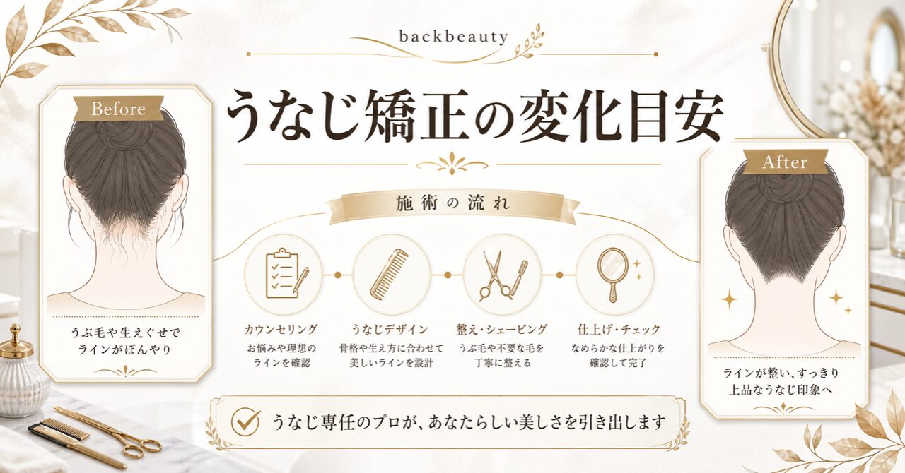 うなじ矯正のビフォーアフター効果|写真なしで分かる変化と専門店の施術内容のアイキャッチ