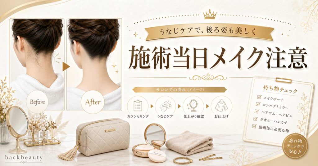 うなじ矯正前後のメイクは大丈夫？施術当日の注意点と持ち物を徹底解説のアイキャッチ