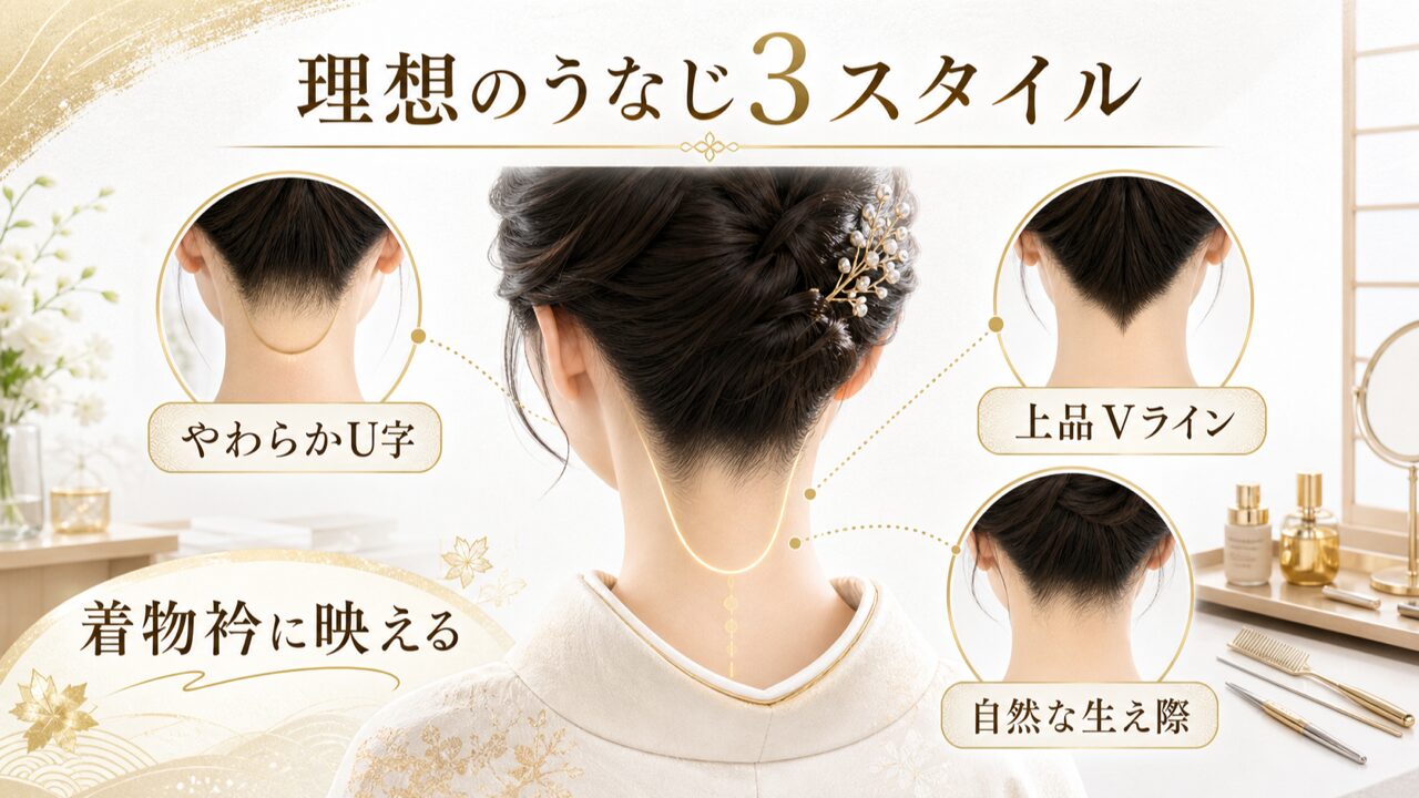 【基本のコツ】着物を美しく見せる「うなじの形」とは?理想の3つのスタイルの図解