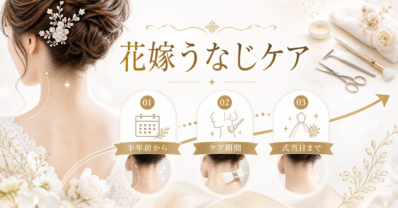 ブライダルうなじケアはいつから?結婚式半年前から始める完璧スケジュール完全ガイドのアイキャッチ